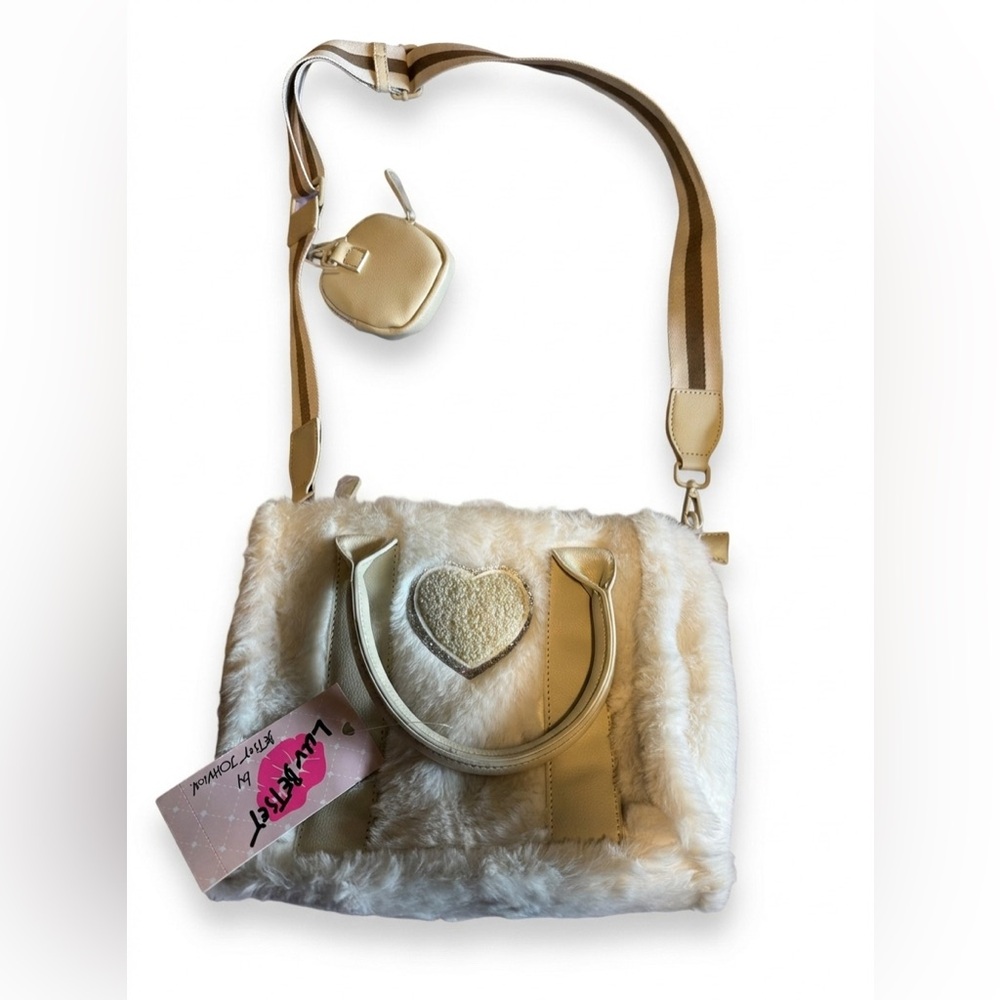 NWT Luv Betsey by Betsey Johnson LBJODIE Faux Fur Satchel Bone Heart